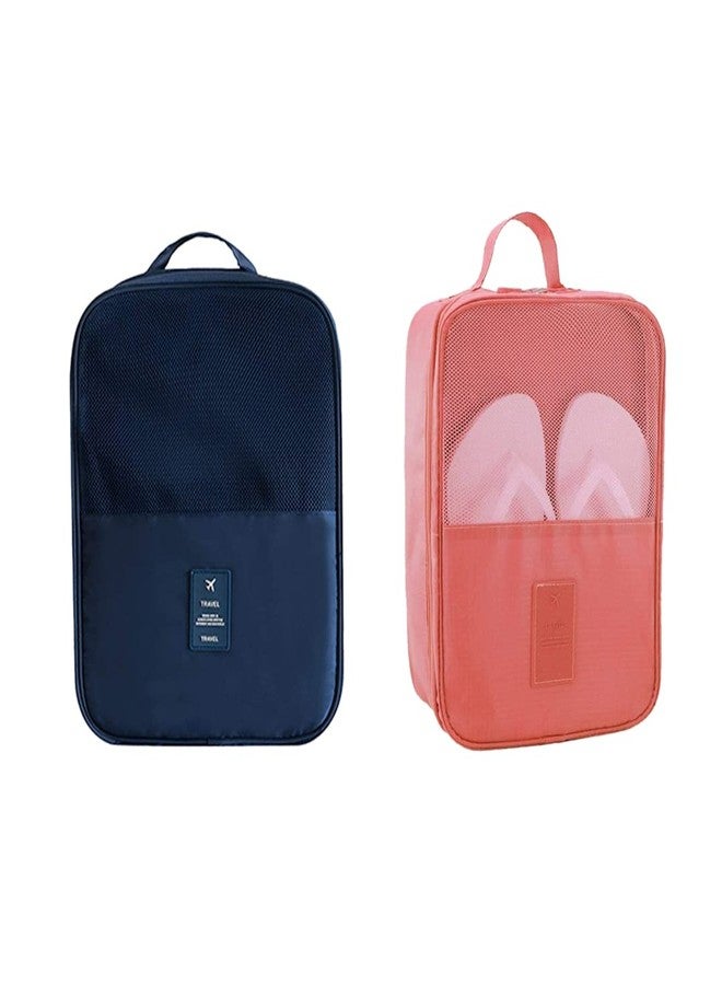 GIANT IMPEX 3 Layer's Waterproof Travel Shoe Bags | Multipurpose | Portable Shoe Storage Holder| Tote Bag | Nylon Footwear Organiser |Wardrobe Pouch-(Black Lemon & Grey) Pack of 2 (Blue &Light Pink) - Image 1